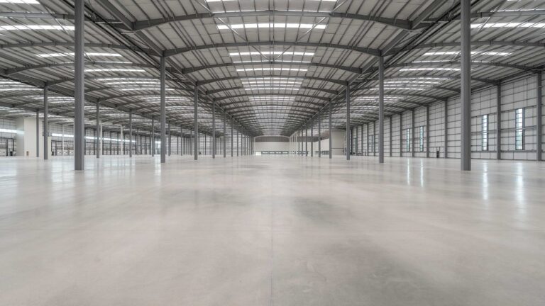 Warehouse interior with high-bay lighting
